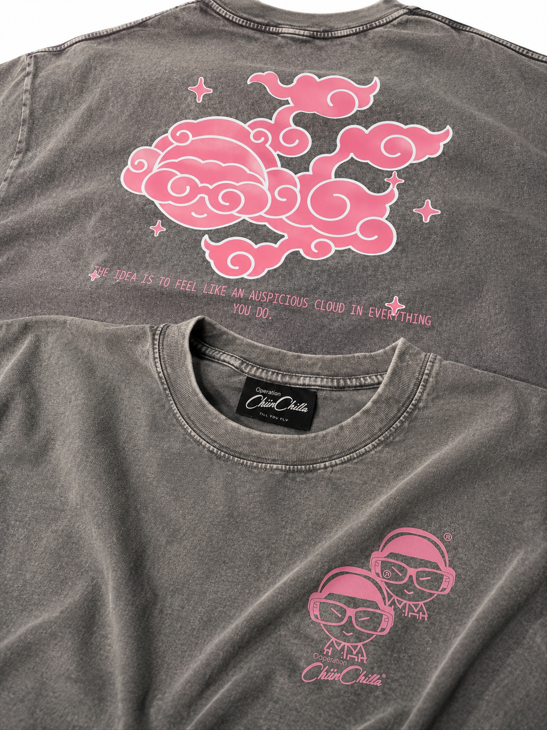 Operation Chiin Chilla AUSPICIOUS CLOUD TEE STONE WASH Grey/Pink