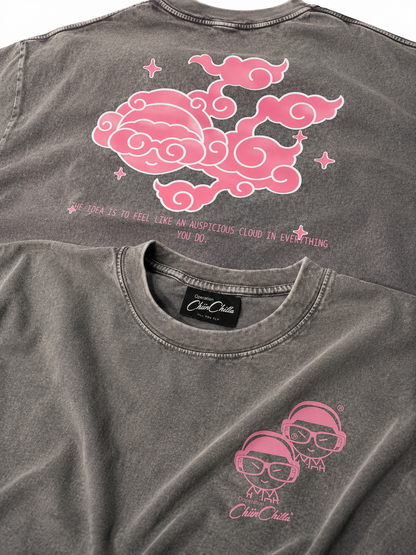 Operation Chiin Chilla AUSPICIOUS CLOUD TEE STONE WASH Grey/Pink