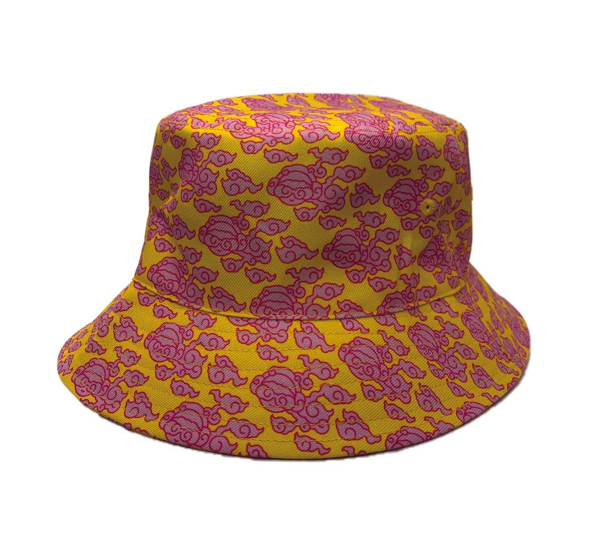 幸运-Auspicious Chiin Chilla Clouds Bucket Hats (Black Candy Clouds &amp; Yellow Pink Sunset)